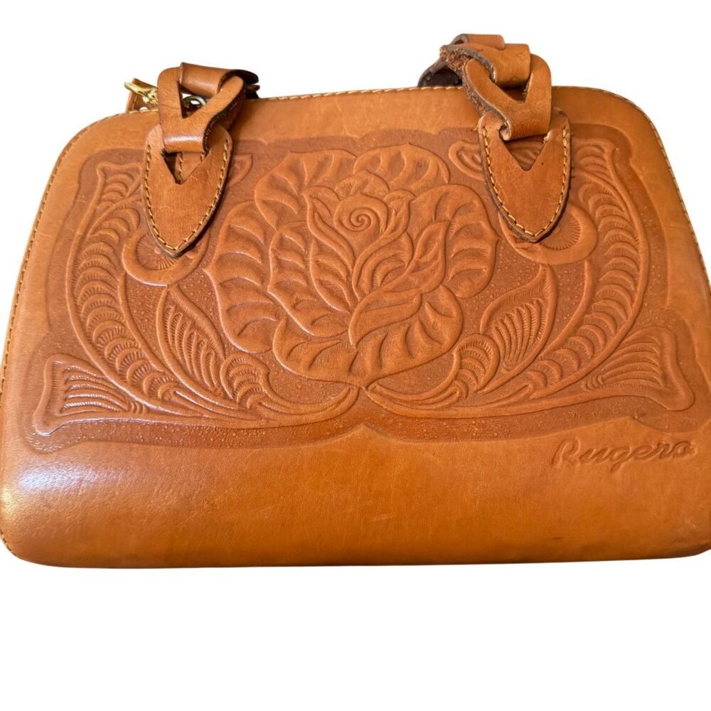 Rugero Handcrafted Tooled Leather Crossbody Bag With Floral & Eagle Design - Picture 4 of 10